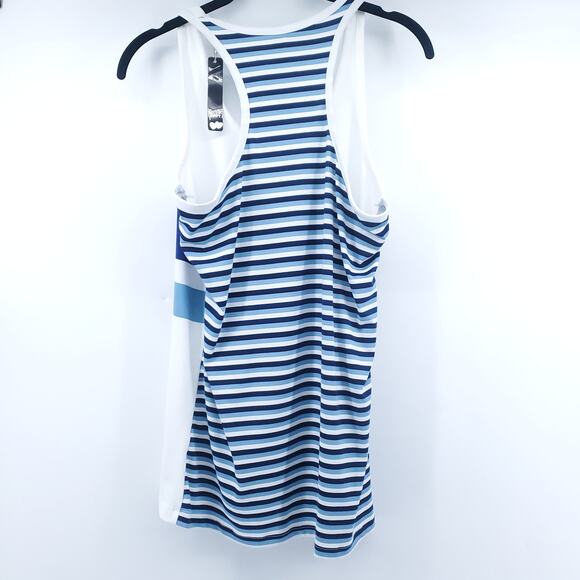 Poof! Sporty Athletic Retro Bright Blue Striped Racerback Tank Modern Chic Large - Picture 7 of 10
